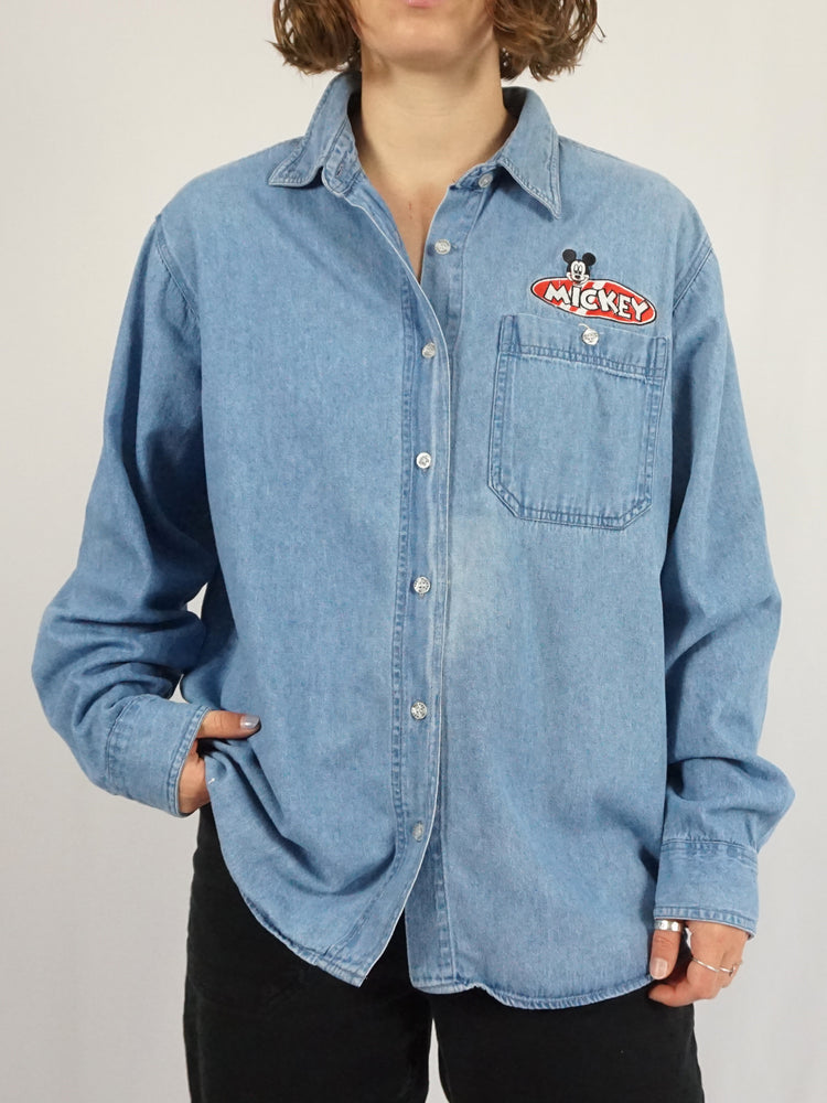 Mickey Embroidered Denim Shirt - XL