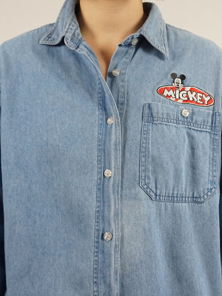 Mickey Embroidered Denim Shirt - XL