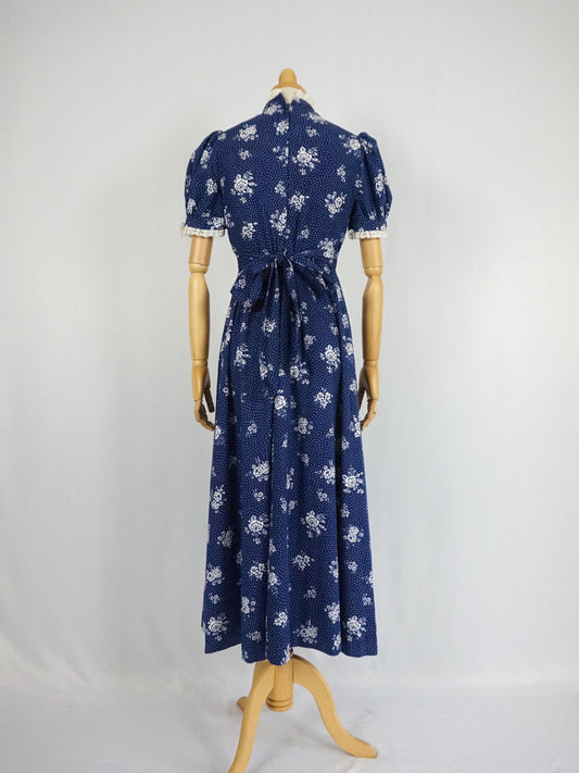 Navy Floral Cotton Prairie Dress - XS