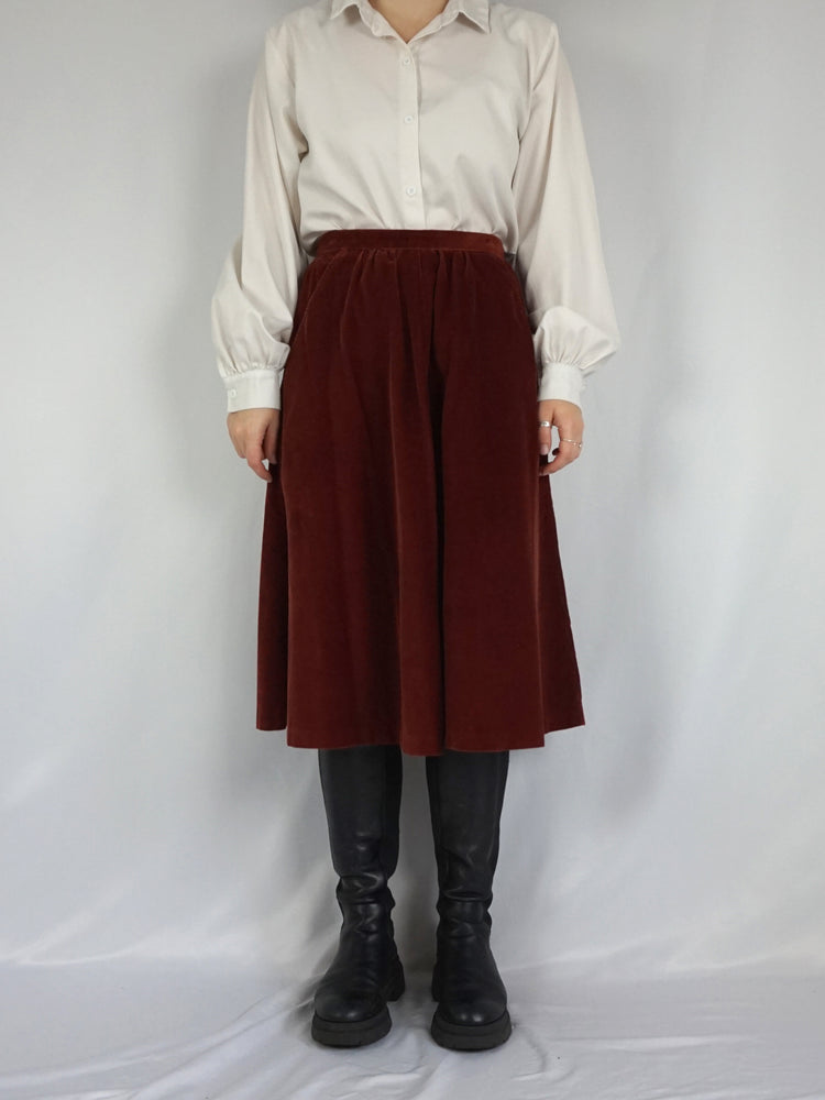 Rust Red Corduroy Midi Skirt - 26”