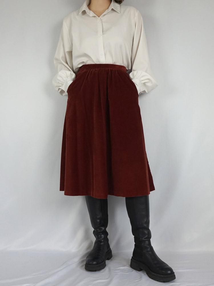 Rust Red Corduroy Midi Skirt - 26”