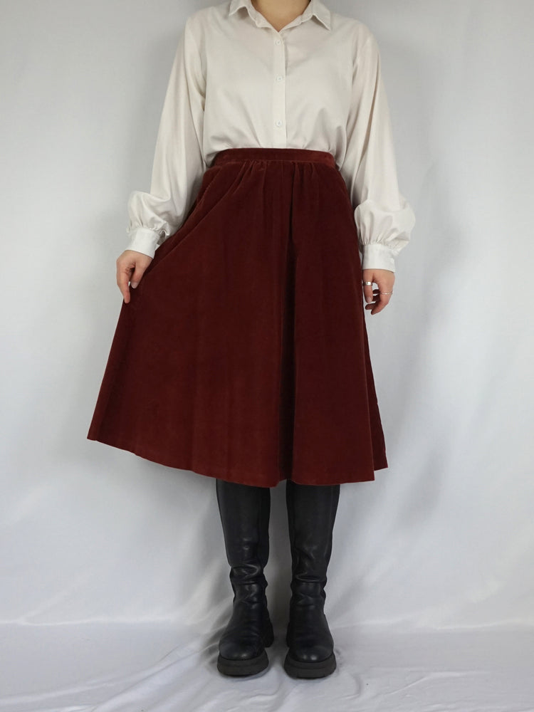 Rust Red Corduroy Midi Skirt - 26”