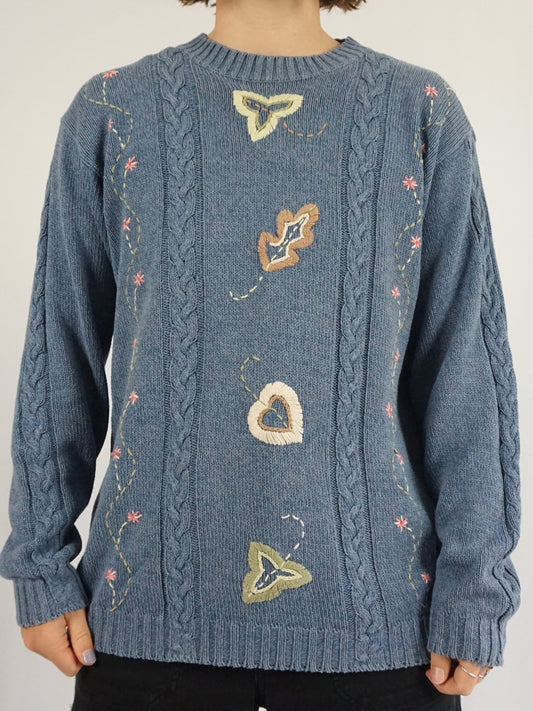 Leaf Embroidered Cotton Jumper - M/L