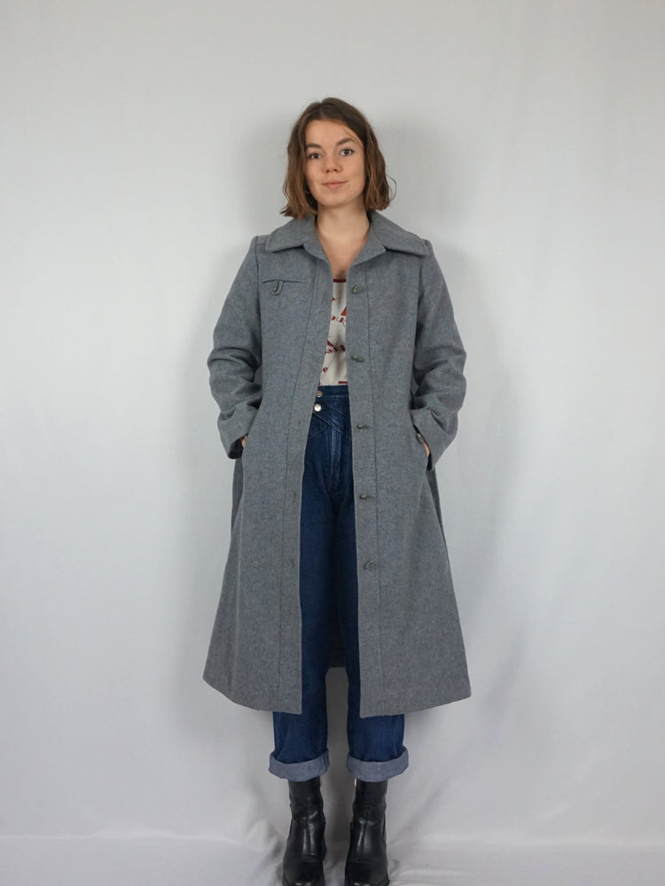 Light Grey Wool Trench Coat - S