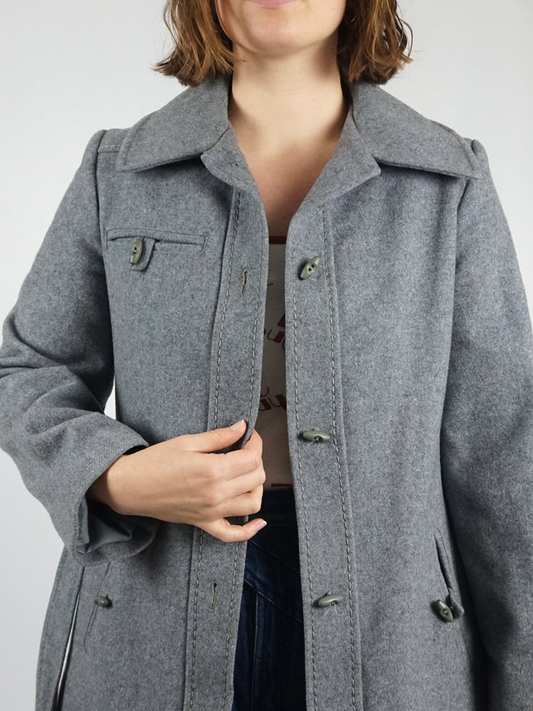 Light Grey Wool Trench Coat - S