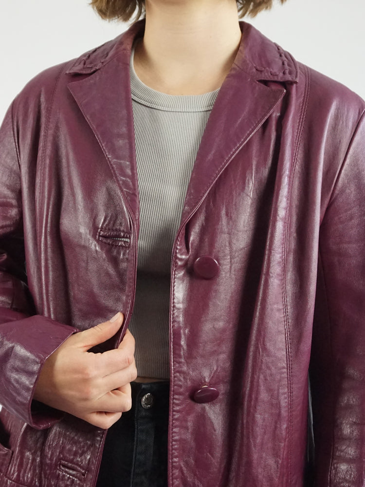 Dark Pink Leather Jacket - M/L