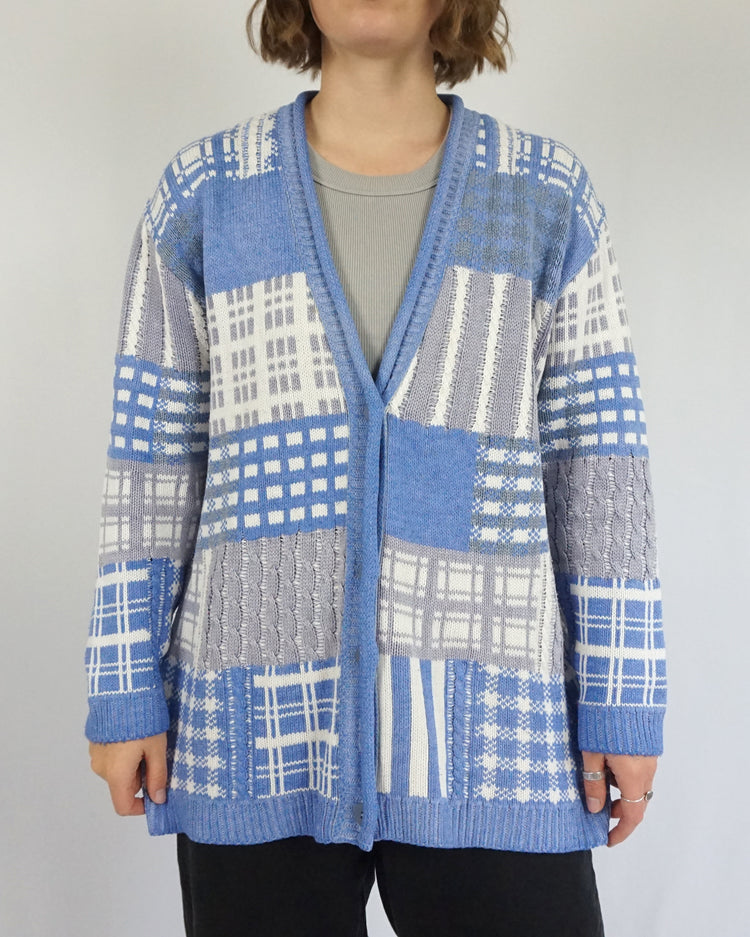 Blue Cotton Patchwork Cardigan - XL