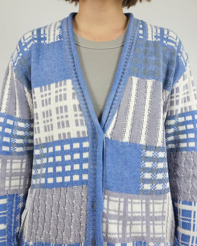 Blue Cotton Patchwork Cardigan - XL