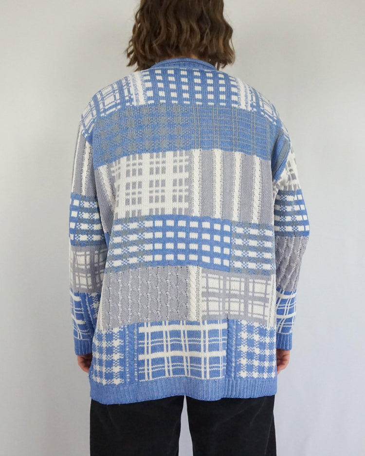 Blue Cotton Patchwork Cardigan - XL