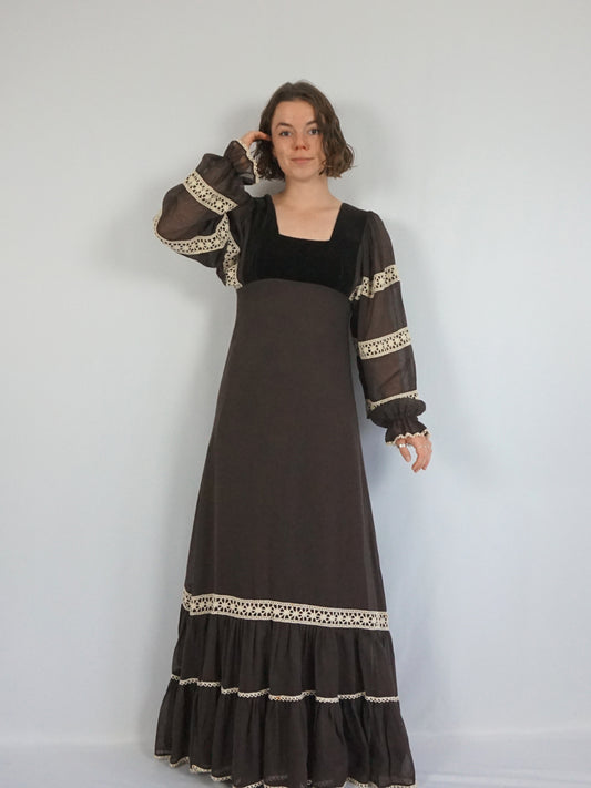 Brown Velvet Tiered Dress - XS/S