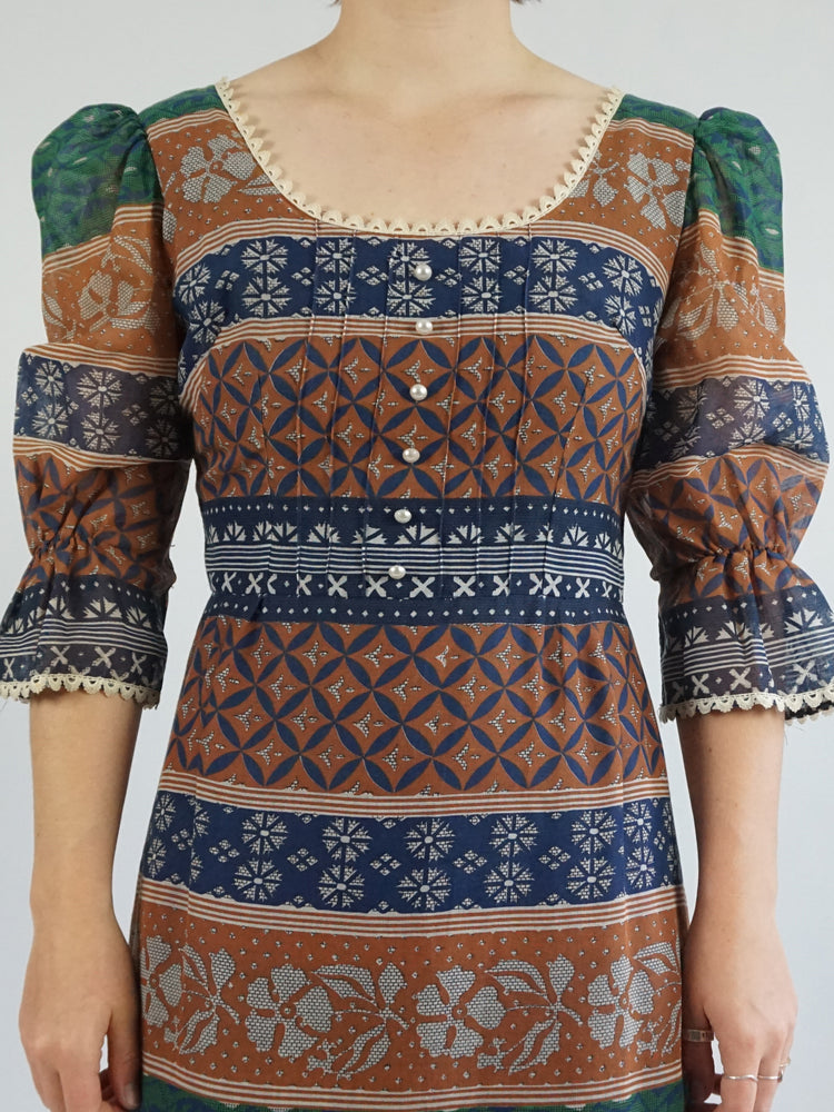 Autumnal Patterned Cotton Dress - M