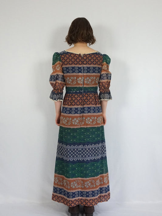 Autumnal Patterned Cotton Dress - M