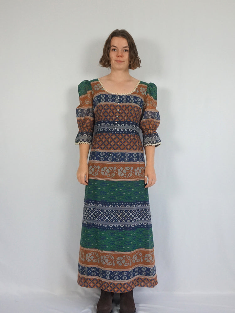 Autumnal Patterned Cotton Dress - M