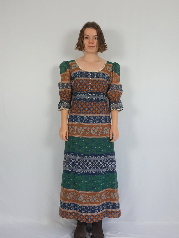 Autumnal Patterned Cotton Dress - M