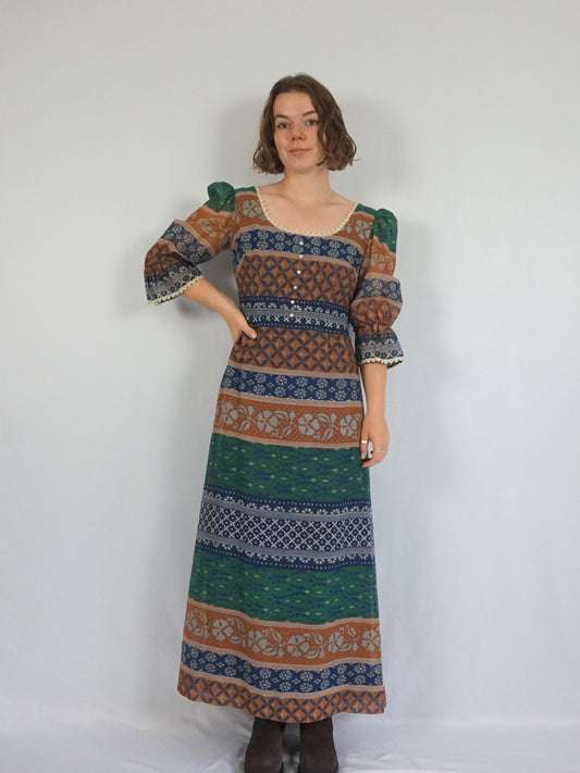 Autumnal Patterned Cotton Dress - M