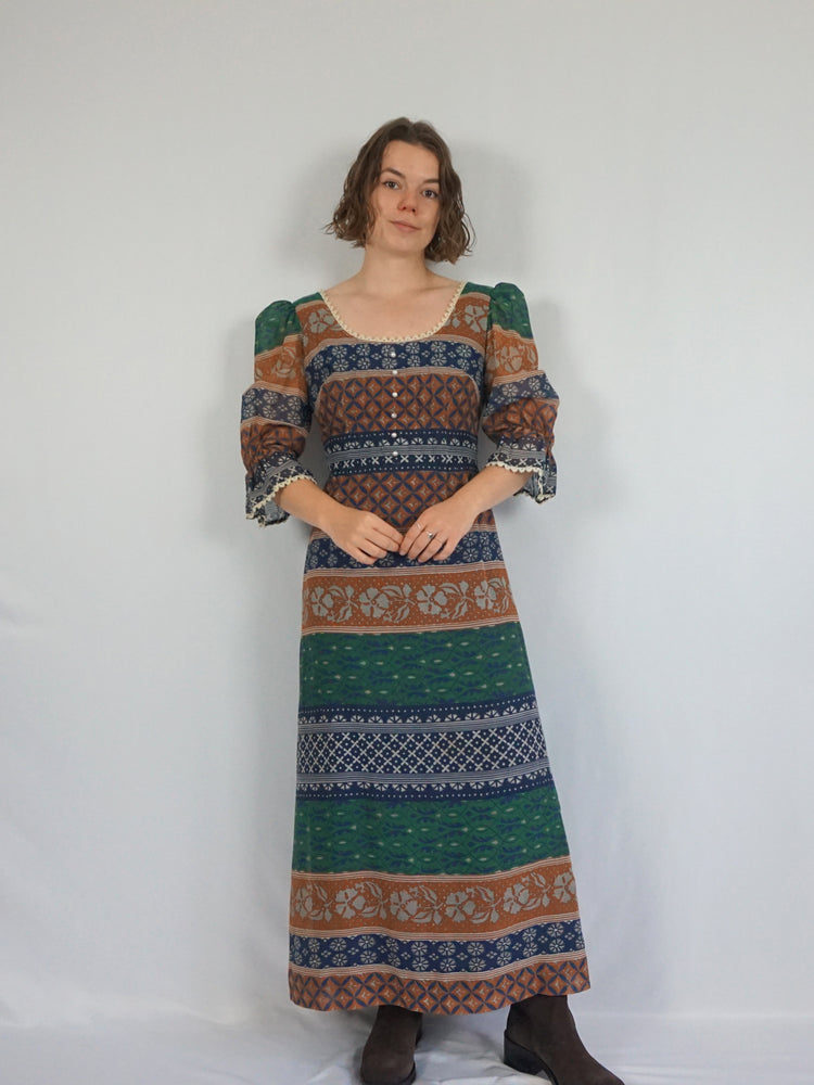 Autumnal Patterned Cotton Dress - M