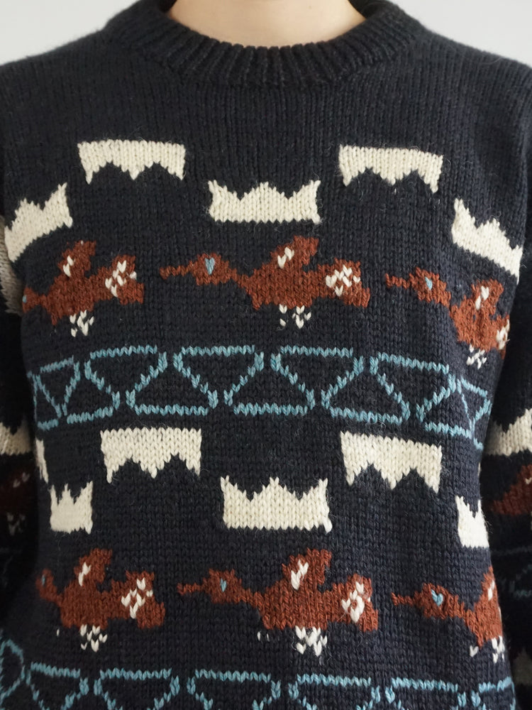 Black Bird Patterned Jumper - L