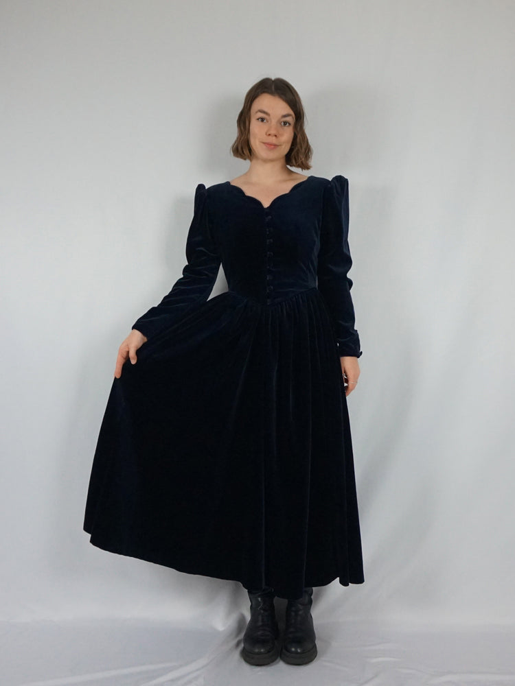 Midnight Blue Laura Ashley Velvet Dress - XS