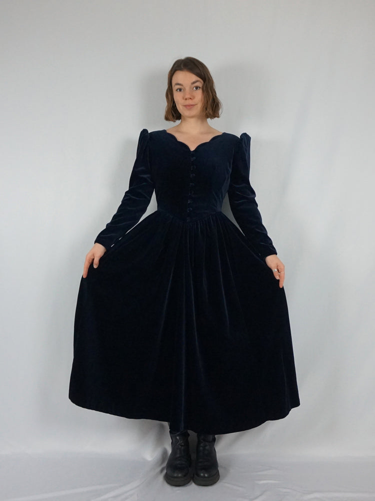 Midnight Blue Laura Ashley Velvet Dress - XS