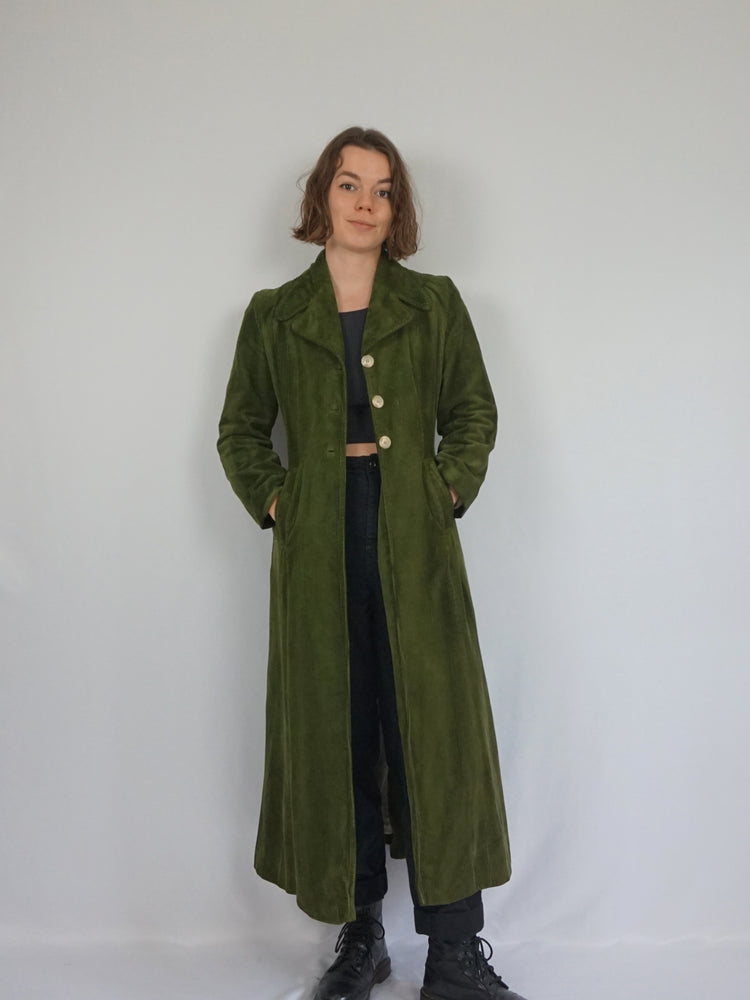 Olive Green Corduroy Coat - S