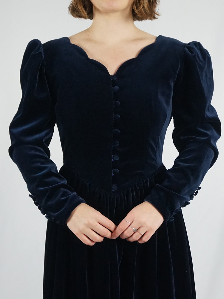 Midnight Blue Laura Ashley Velvet Dress - XS