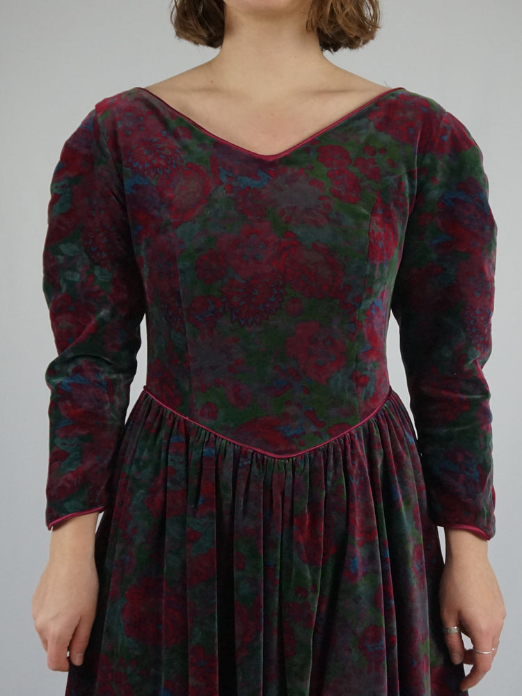 Floral Velvet Evening Dress - S