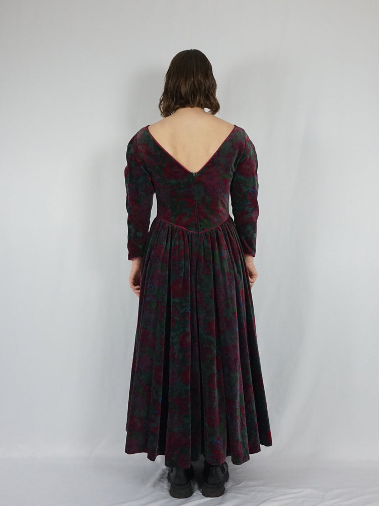 Floral Velvet Evening Dress - S