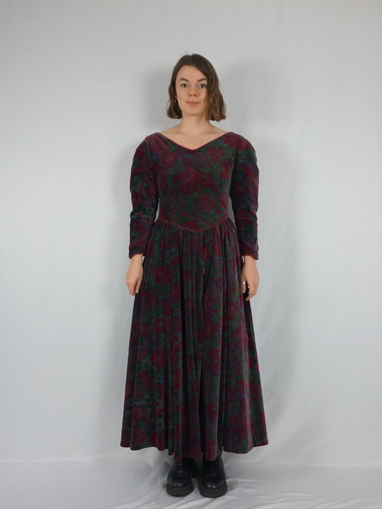 Floral Velvet Evening Dress - S