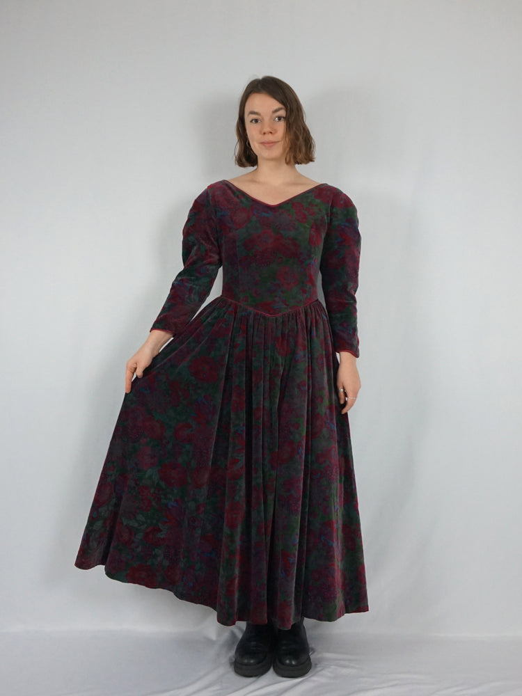 Floral Velvet Evening Dress - S