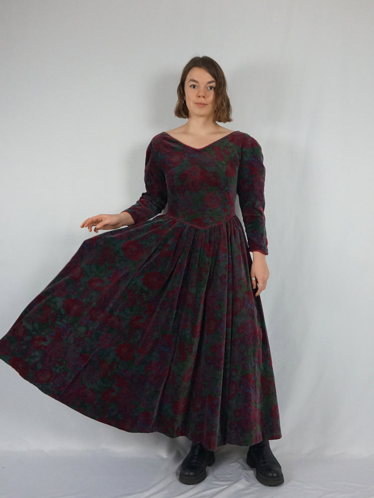 Floral Velvet Evening Dress - S