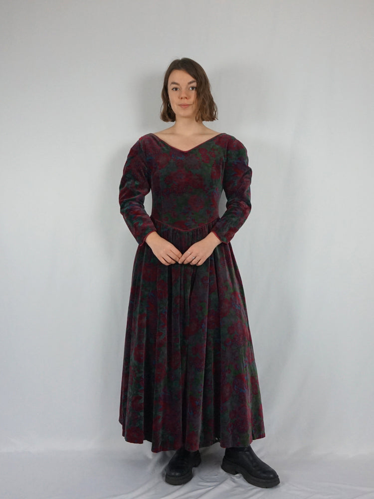 Floral Velvet Evening Dress - S