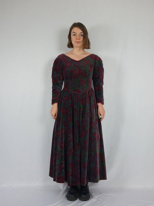 Floral Velvet Evening Dress - S