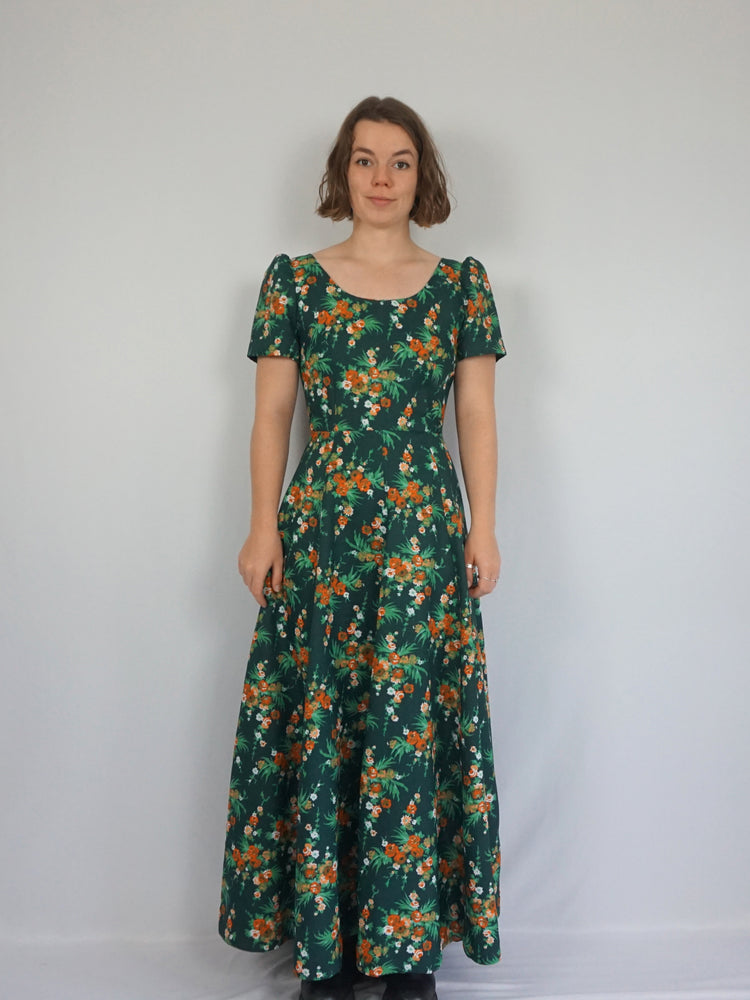 Green Floral Maxi Dress - S