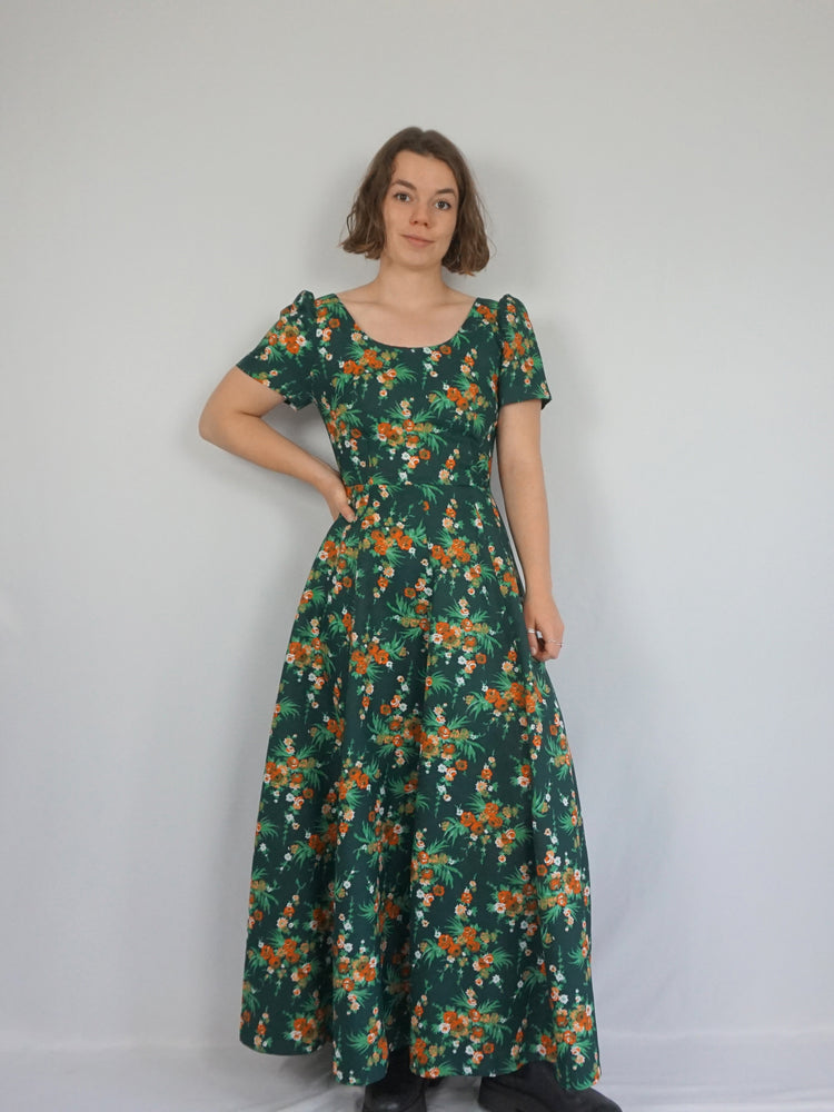 Green Floral Maxi Dress - S