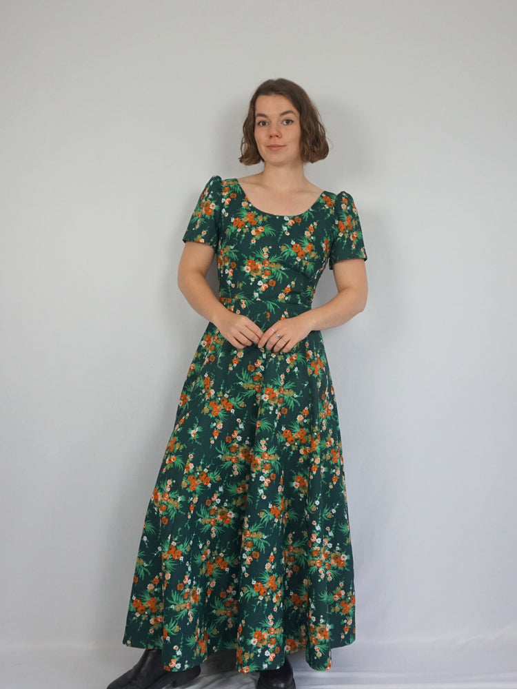 Green Floral Maxi Dress - S