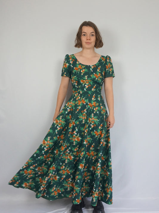 Green Floral Maxi Dress - S