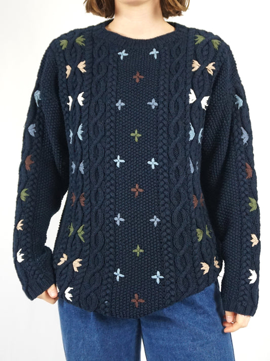 Chunky Cotton Embroidered Jumper - M