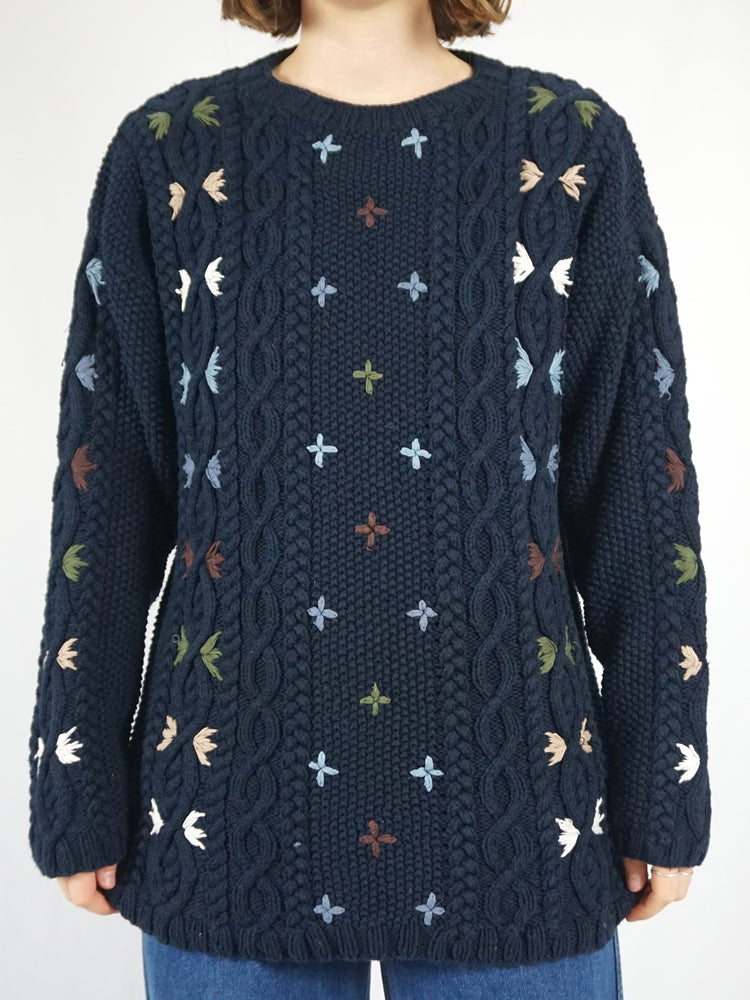 Chunky Cotton Embroidered Jumper - M