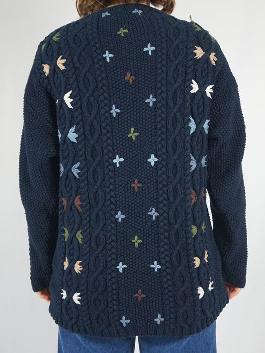 Chunky Cotton Embroidered Jumper - M