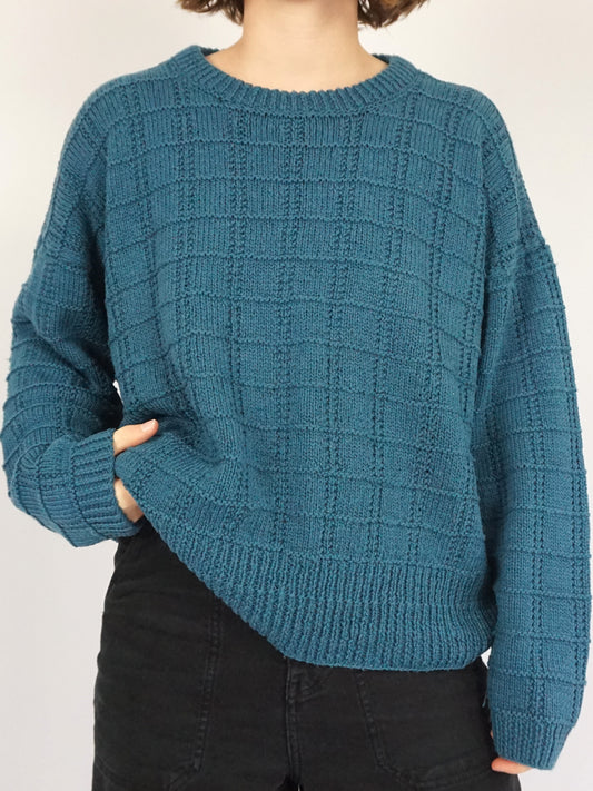 Boxy Teal Patterned Jumper - XL