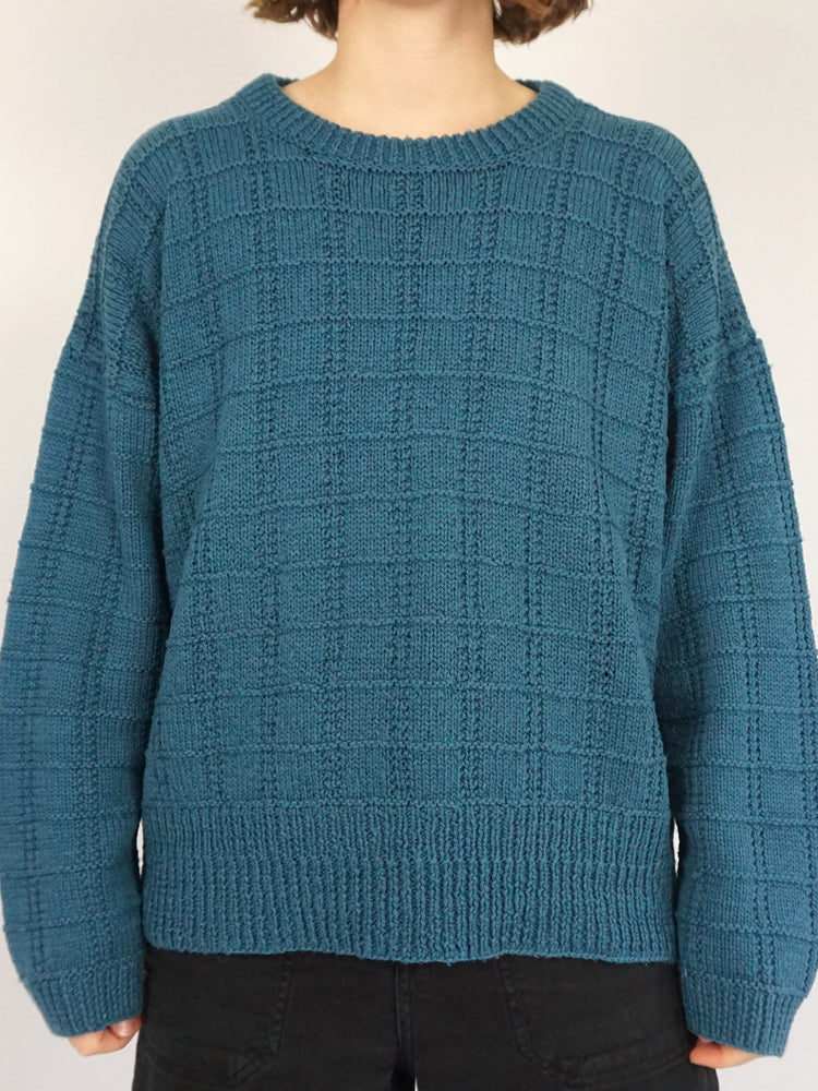 Boxy Teal Patterned Jumper - XL