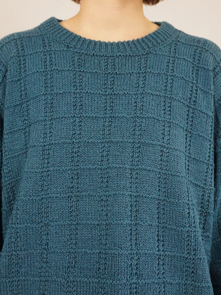 Boxy Teal Patterned Jumper - XL