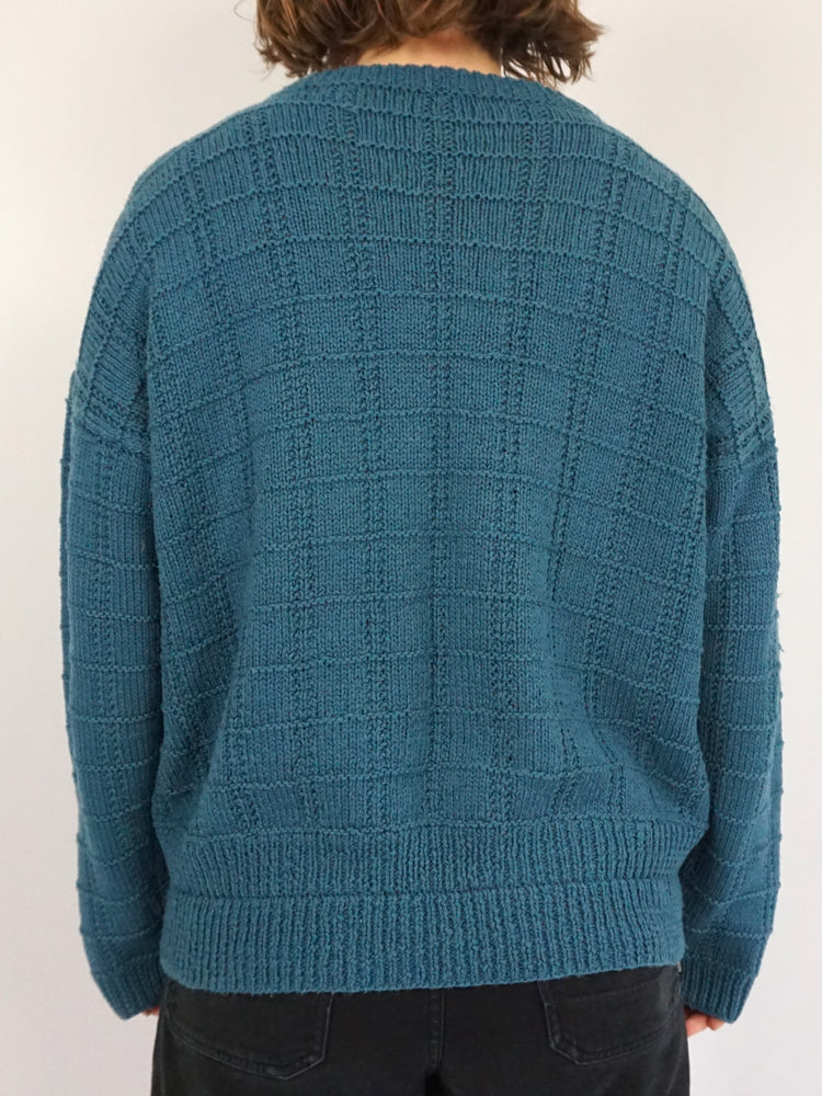 Boxy Teal Patterned Jumper - XL