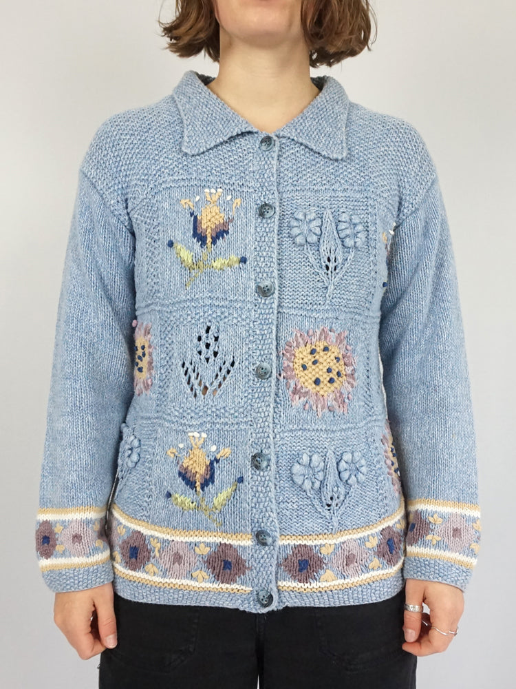 Baby Blue Embroidered Cardigan - S