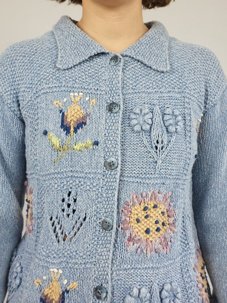 Baby Blue Embroidered Cardigan - S