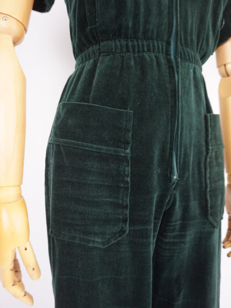 Bottle Green Velvet Jumpsuit - XS