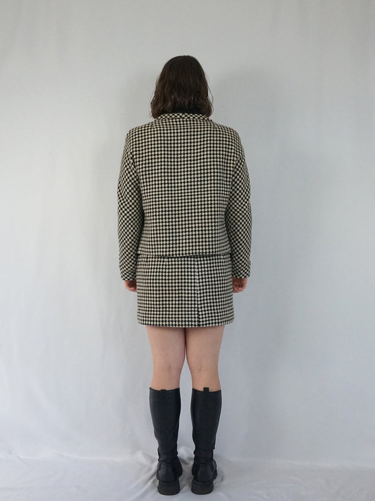 Gingham Wool Skirt Suit - M