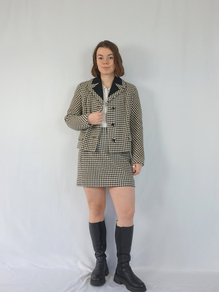 Gingham Wool Skirt Suit - M