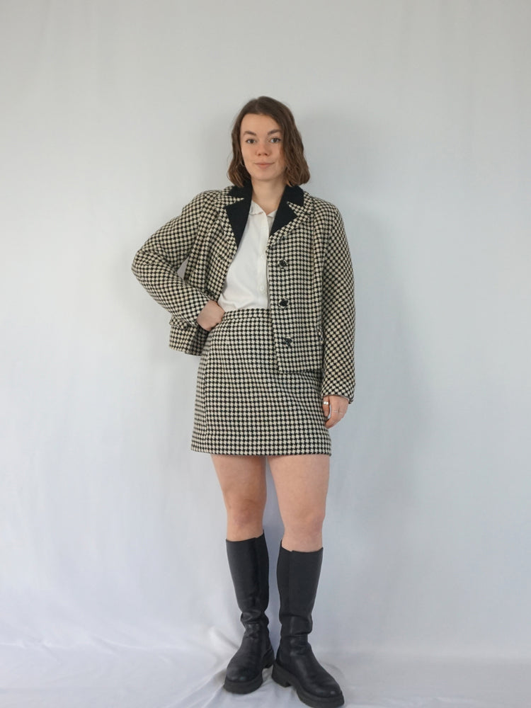 Gingham Wool Skirt Suit - M