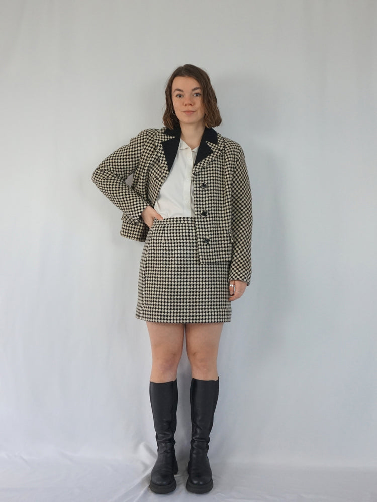 Gingham Wool Skirt Suit - M